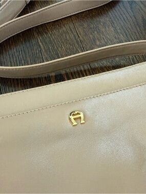 Taupe/Tan Etienne Aigner Genuine Leather Adjustable shoulder or crossbody bag